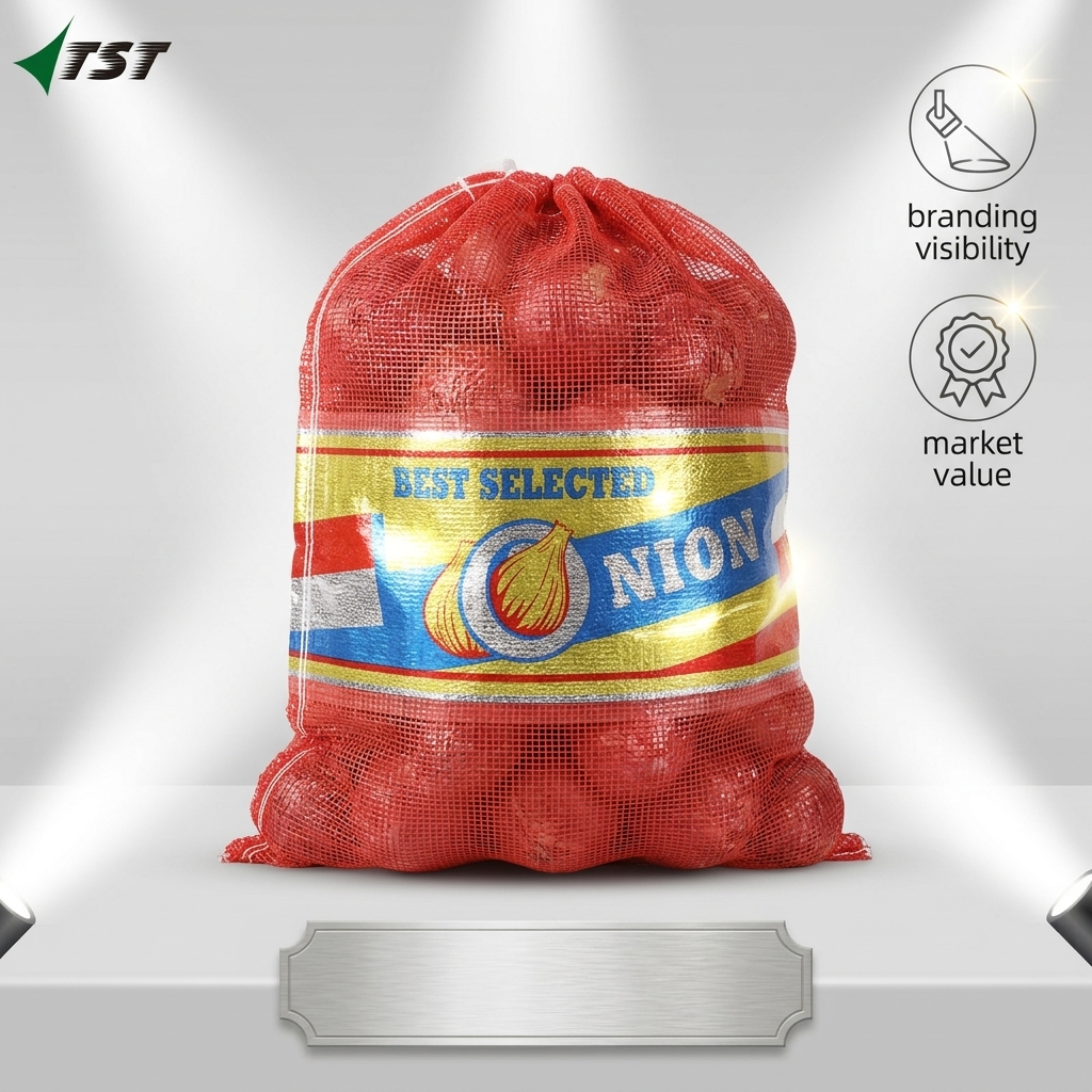 25kg Red Pp Onion Packaging Net Bags For Onion Auto Packing Machine 54*85cm