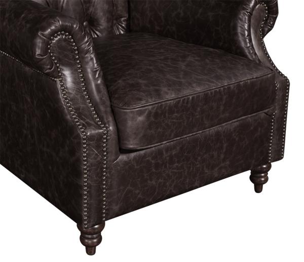 Retro Distressed Leather Winged Armchair , High Back Upholstered Chairs With Arms