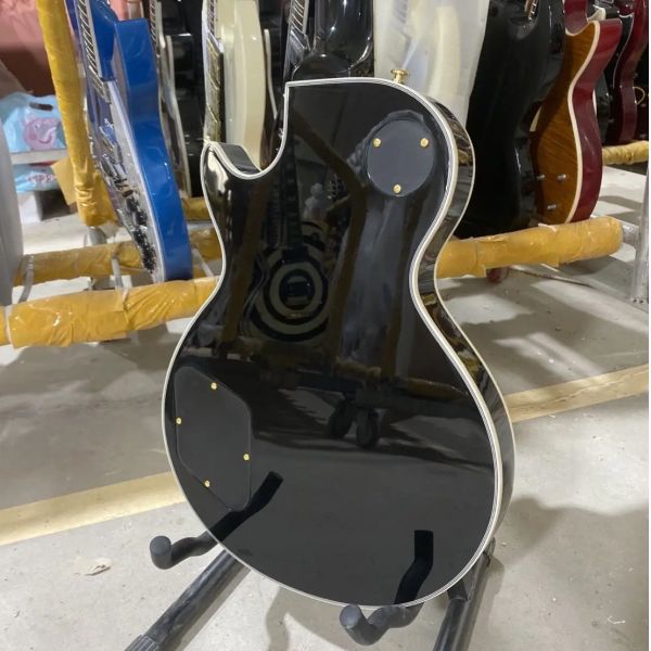 Custom GB Style LP Les Paul Electric Guitar, Mahogany Body, Ebony Fretboard, Black Color, Golden Hardware, Fret Binding