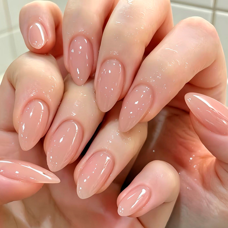 Nude Solid Color Press On Nails MSDS Approval Almond Nails Medium