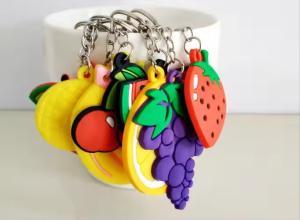Customized Elastic Soft Durable Cute Pvc Gift With Metal Ring Strawberry Apple