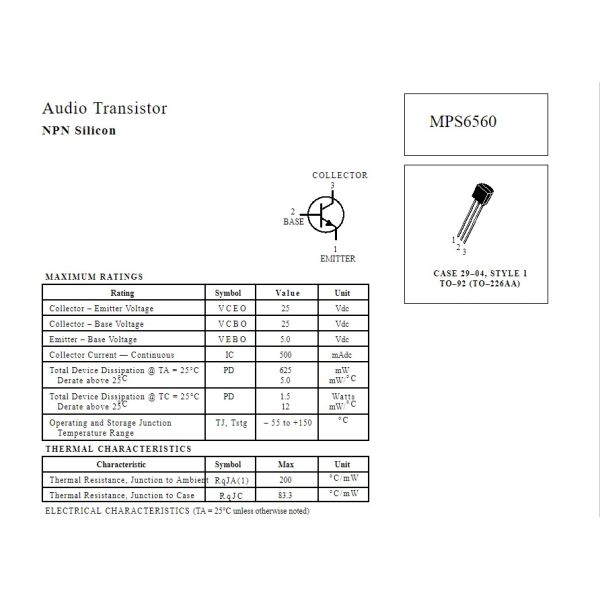 MPS6560 Bipolar Transistors BJT Discrete Semiconductors 625mW