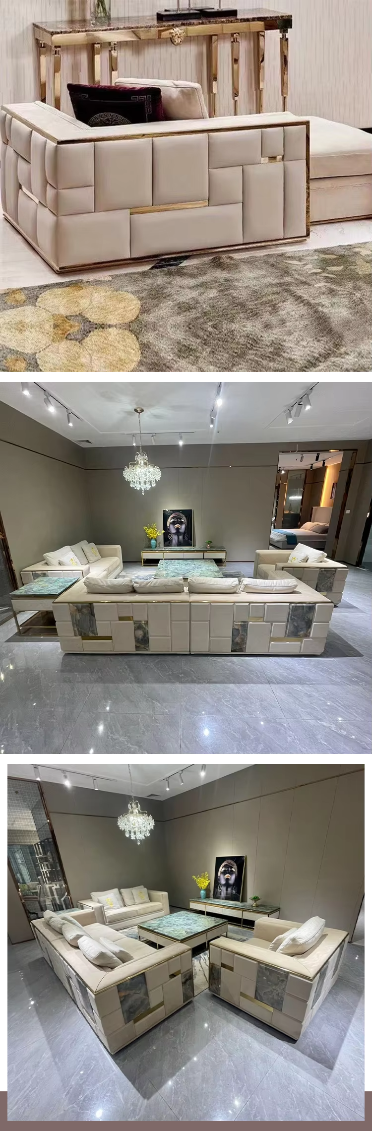 High - End Luxury Sofa Set With Marble - Inlaid Details, Ideal for Upscale Living Rooms