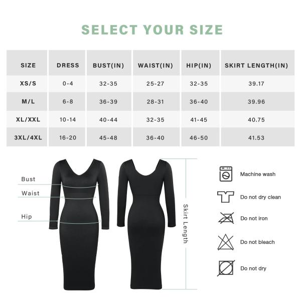 2023 Autumn Sexy Long Sleeve Women Seamless Shapewear Midi Bodycon Dress XS/S-3XL/4XL