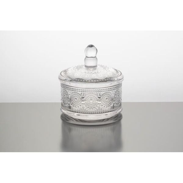 Stackable Clear Glass Storage Jar 10 Inch 3 Tier Glass Candy Dish Machine Pressed