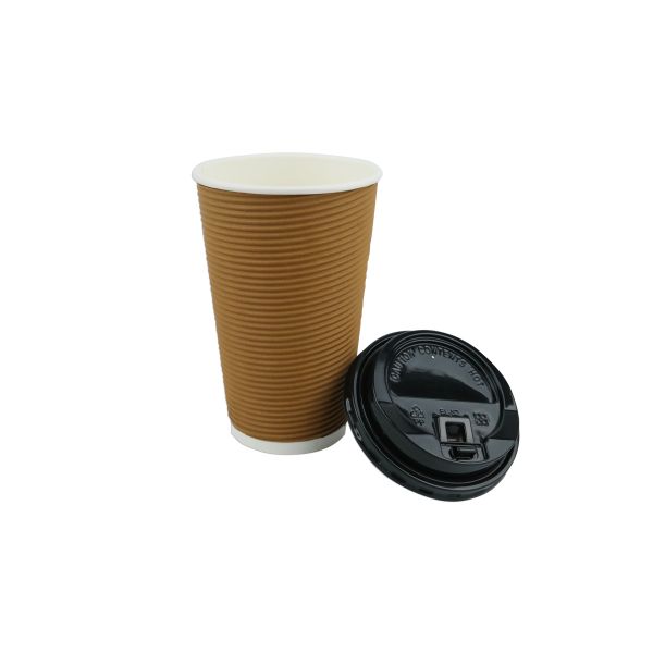 500ml Ripple Bulk Disposable Coffee Cups , Recyclable Paper Cups With Plastic Lids