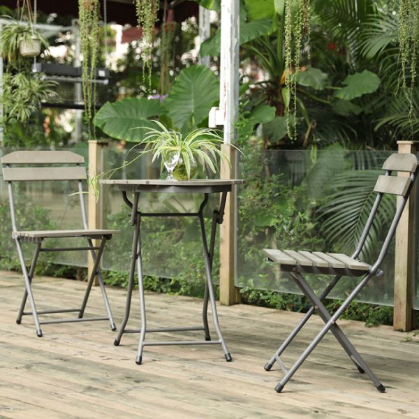 Пластиковые деревянные складывая обеденный стол патио и стулья, всепогодная мебель сада