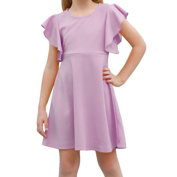 Girl's Flutter Sleeve Stretchy A-Line Swing Flared Skater Party Dress with Pockets for 4-12 Years Kids Skirt Dresses