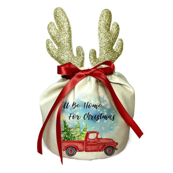 Customized DIY Drawstring Velet Sublimation Blank Christmas Gift Bags With Deer Ear Reusable Pouch For Candy
