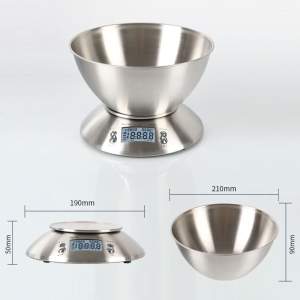 Stainless Steel Bowl Kitchen Scale 5kg Capacity 1g Accuracy for Accurate and Convenient Food Weighing