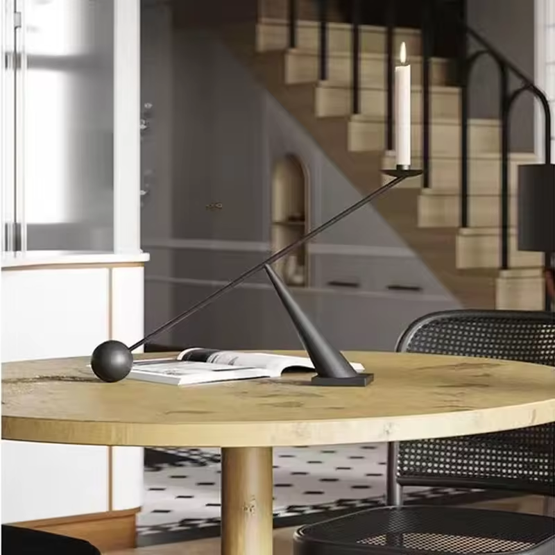 Modern Minimalist Black Creative Personalized Geometric Lines Restaurant Candlelight Dinner Home Decor Metal