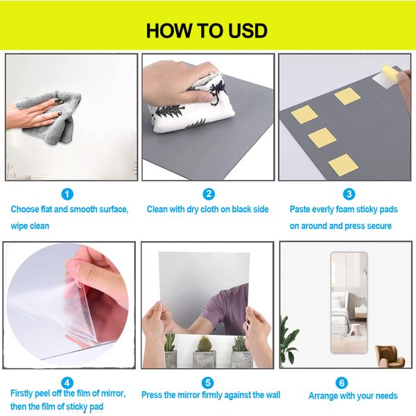 Наклейка настенная пластиковая клейкая акриловая зеркальная плита