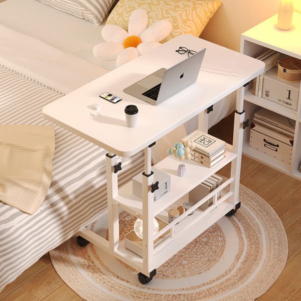 Adjustable Side Table with Wheels Bedside , for Dorm, Movable Office Desk Bed, Lazy Bedroom