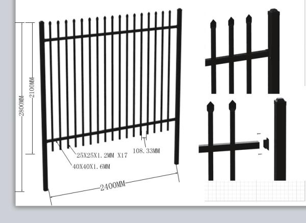 Boundary protection welded galvanized steel temporary picket fence tubular fencing