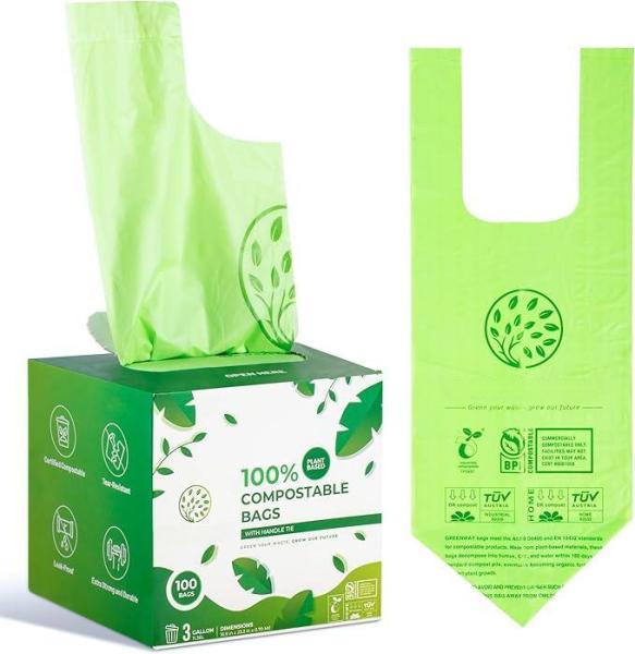 Eco-Friendly Boxed Compostable Tie handle Trash Bags