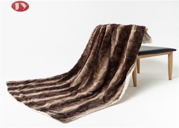 50 X 60 Inch Faux Fur Blanket , Warm Striped Dark Brown plush fur reversible Sherpa Throw Blanket For Couch Bed