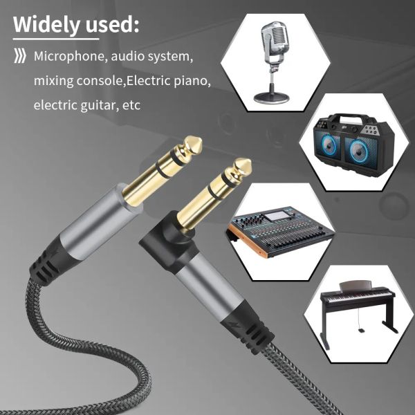 Правый угол вставка 1/4 дюйма Джек 10 футов с плетеным электрической гитары аудио кабель 6.35 мм