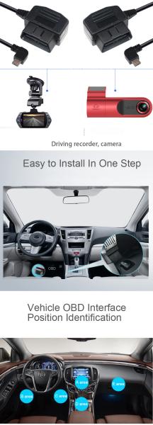 9-36V OBD2 16Pin to USB A 男性ステップアップケーブル 自動車診断