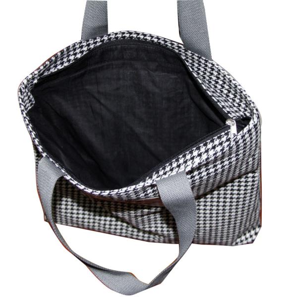 6oz Dogtooth Black Canvas Fabric Carrier Bags Reusable With Zipper Closure