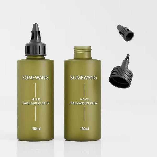 Green PE Cosmetic Bottle Round Cosmetic Pump Bottles Customized