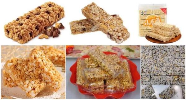 Barra automática del cereal que hace la máquina, bocados que fabrican la máquina
