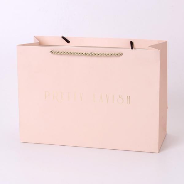 Fabricante cor-de-rosa Pink Gift Bag do saco de papel do saco da joia com logotipo da folha de ouro