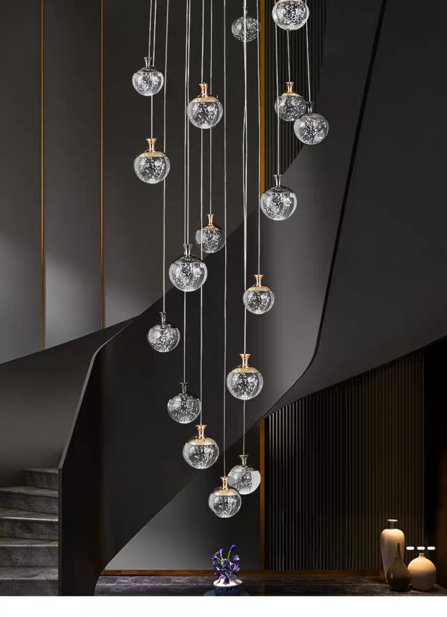 Apple Hanging Pendant Light Staircase Crystal Chandelier New Villa Hollow High Living Room Chandelier Rotating Staircase Long Chandelier