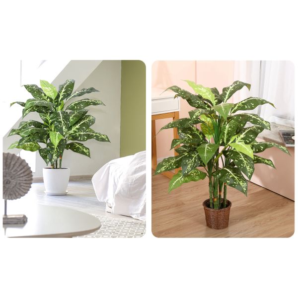 Artificial Golden Dieffenbachia Plant 43 Inch Tall Fake Tropical Lifelike Tree in Pot Silk Faux Dark Green Plant