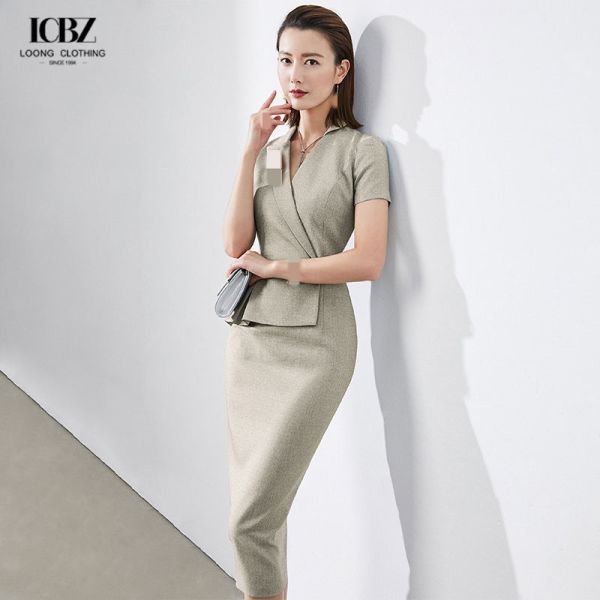 Формальные дамы женский костюм в стройном офисном платье с двумя цветами