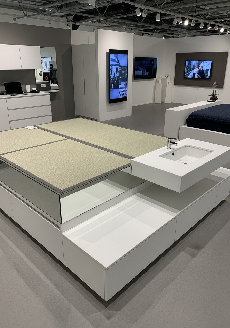 Floating Platform Tatami Bed with Mirror-Edge in 304 Stainless Steel