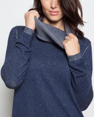 Funnel Neck Plaited Knit Pullover Sweater 70 % Cotton 20 % Nylon 10 % Silk Material