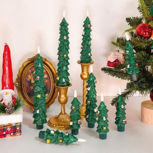 Cordless Christmas Decoration Candle Green LED Remote Control Electronic Candle
