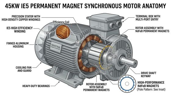 IE5 Ultra Premium Efficiency 45KW Permanent Magnet Motor for Energy Saving and Low Noise Industrial Applications
