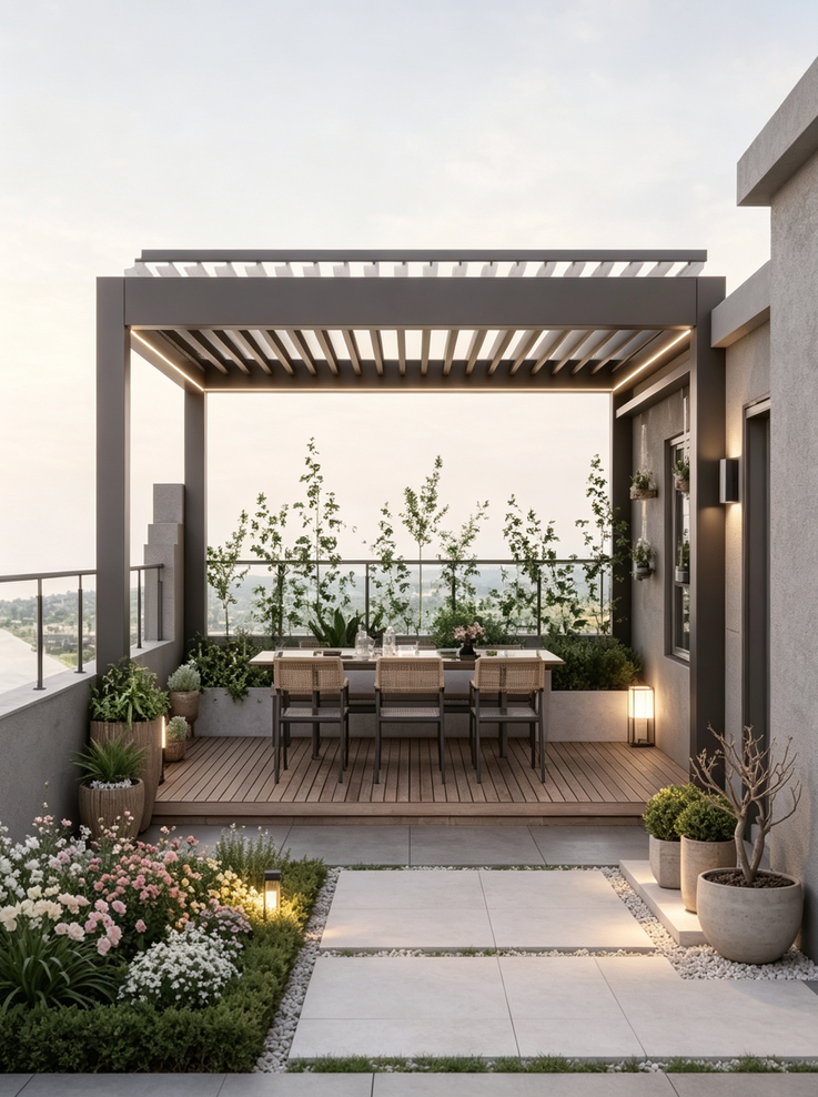 Custom Size Motorized Louvered Pergola with 304 Stainless Steel Hardware and T6-T5 Aviation-grade Aluminum Alloy