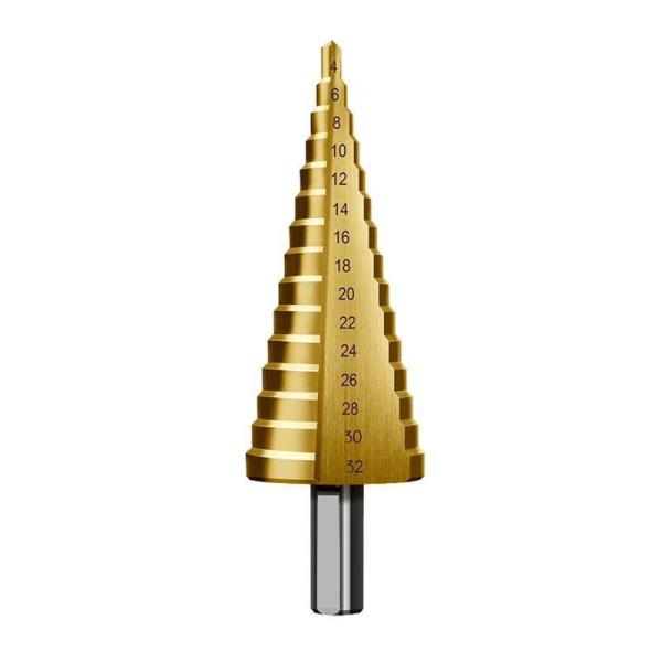 BMR TOOLS Inch Size Straight Flute HSS M2 Step Bit 1/4 Tri-Flatted Shank with Tin-Coating