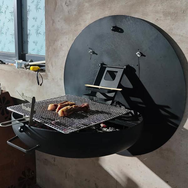 Rustic 80cm Wood Burning Fire Pits Wall Mounted Barbecue Grill Corten Steel Wall Hanging Grill