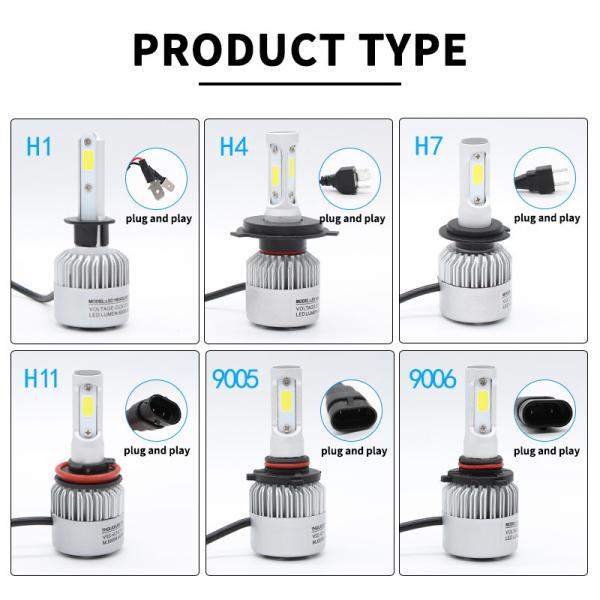 Super bright Auto Car H8 H11 H7 H4 H1 LED Headlights 6500K 72W 8000LM COB Bulbs Diodes Automobiles Parts Lamp