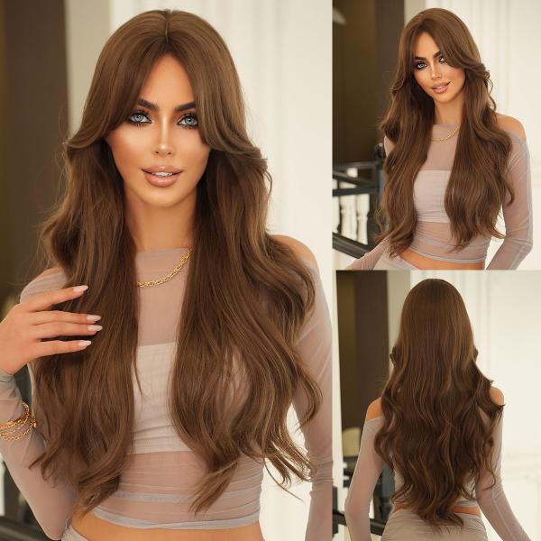 Fashion Long Body Wave Hair Light Brown Synthetic Wigs For Women