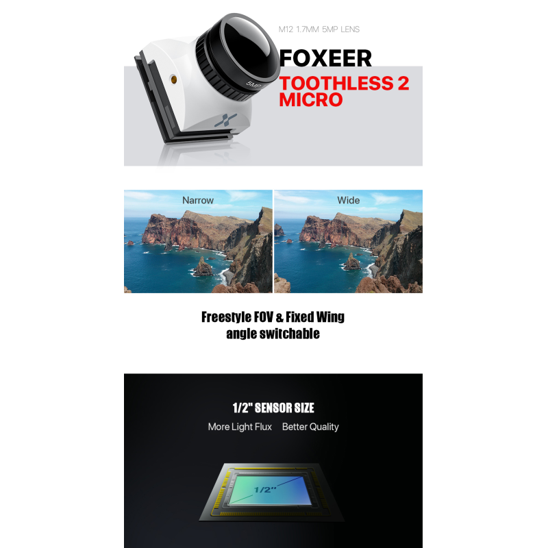 Factory Outlet FOXEER 1200TVL OSD Camera For Toothless Drone 2CMOS 1/2 Sensor Plastic