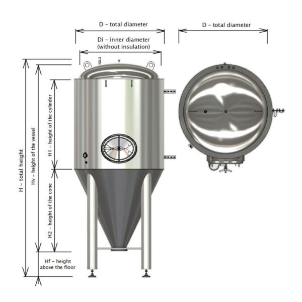 1000L 2000L cone fermenter with cooling jacket FVs, BBT