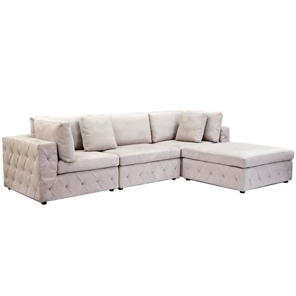 Beige Fabric Luxury Corner Sofa Multipurpose 4 Seater For Hotel