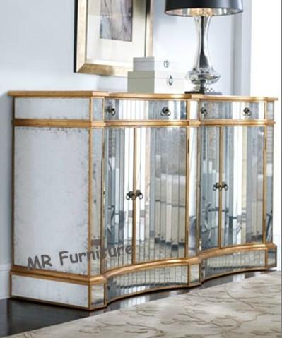 Fashion Mirrored Side Board Gold Wooden Trimming Finish Beveled Edge