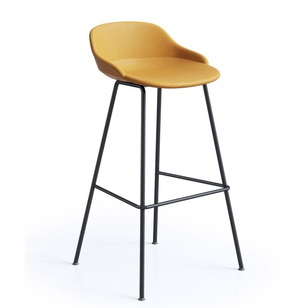 Elegant Grain Leather Counter Stools Powder Coated Steel Frame For Cafe
