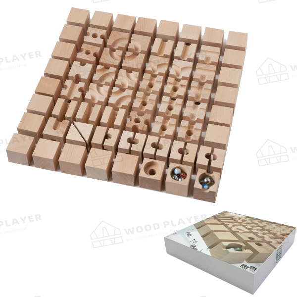 les puzzles 64pcs en bois originaux marbrent les blocs constitutifs de course de course