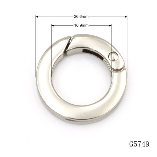 17mm Metal Spring O Ring Open Gate Round Carabiner Clasp Flat