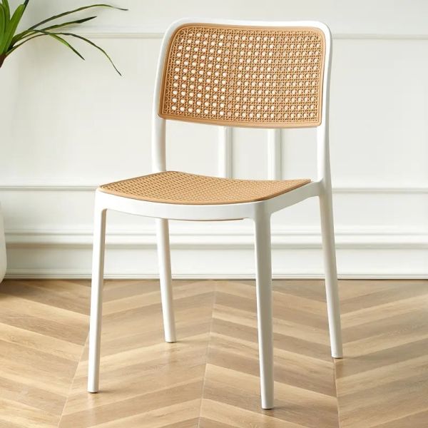 Contemporary Plastic Rattan Dining Chair with Optional Armrest