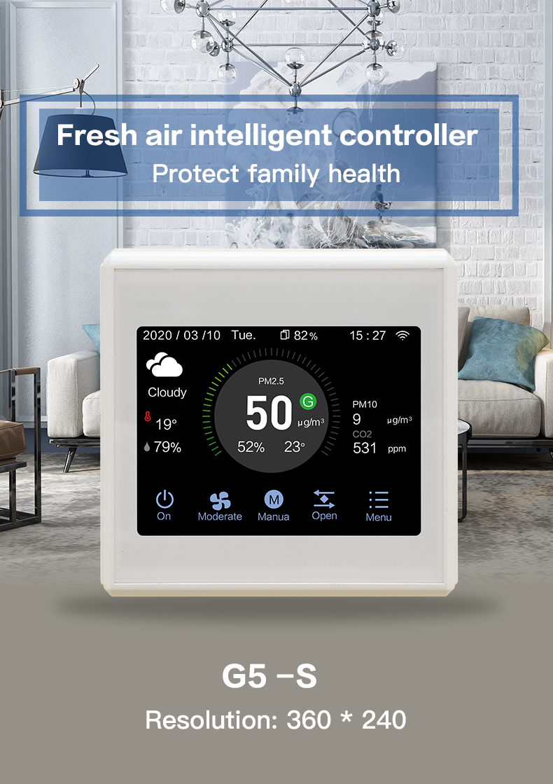 Residential Fresh Air Smart HVAC Controller With PM2.5 CO2 TVOC Monitoring Management