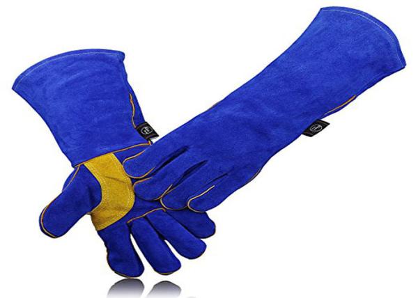 Blue Welding Work Gloves Wrist Stitching Reinforce For Hand Protection