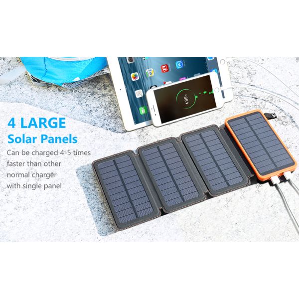 Wholesale 30000mah Solar Panel Portable Powerbank Foldable Power Bank Solar Charger Waterproof External Battery Power Bank