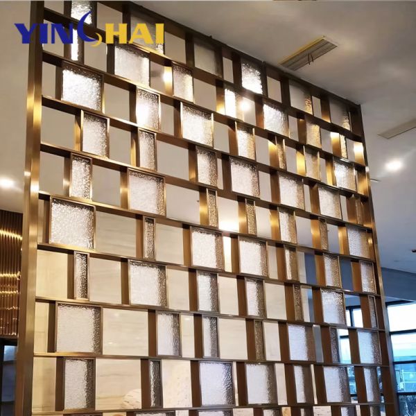 Luxury Laser Cut Metal Stainless Steel Screen Partition Movable Partition Panel Design Commercial Item Golden Room Divider